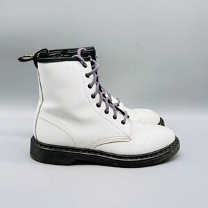 Dr Martens Boots Womens 6 White Leather Combat Ankle 8 Eye Lace Up Side Zip